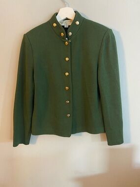 St. John Olive Green Knit Button Jacket with Gold Buttons